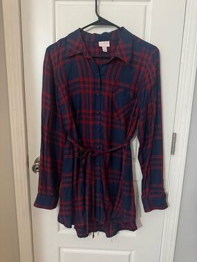 Navy and Red Plaid Maternity Shirt Dress